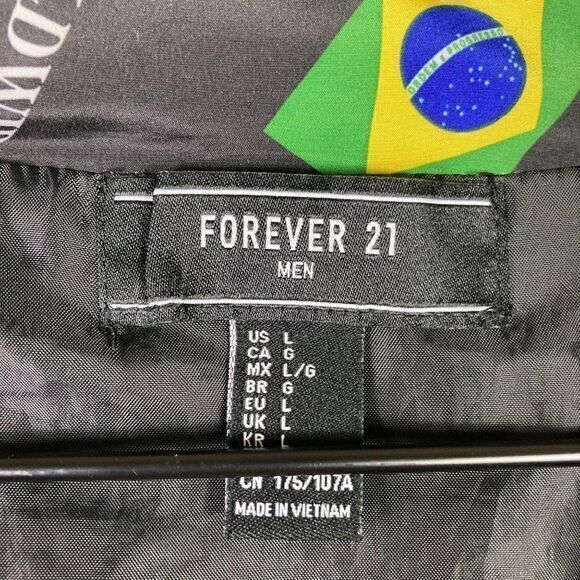 Forever 21 Windbreaker Jacket‎ 1/4 Zip Mens Size Large Flag Graphic Worldwide - Picture 2 of 10